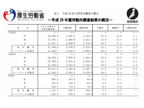 厚生労働省平成29年雇用動向調査PDF抜粋